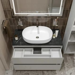 Тумба со столешницей и накладной раковиной Belbagno Kraft KRAFT100BO-KEPMNO-1084-SET 100 см белый матовый