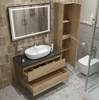 Тумба со столешницей и накладной раковиной Belbagno Kraft KRAFT100RNN-KEPMNO-1346-SET 100 см светлое дерево