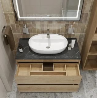 Тумба со столешницей и накладной раковиной Belbagno Kraft KRAFT100RNN-KEPMNO-1346-SET 100 см светлое дерево