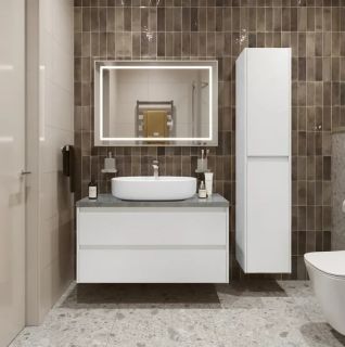 Тумба со столешницей и накладной раковиной Belbagno Kraft KRAFT100BO-KEPMGL-1084-SET 100 см белый матовый