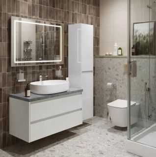 Тумба со столешницей и накладной раковиной Belbagno Kraft KRAFT100BO-KEPMGL-1084-SET 100 см белый матовый