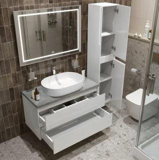 Тумба со столешницей и накладной раковиной Belbagno Kraft KRAFT100BO-KEPMGL-1084-SET 100 см белый матовый