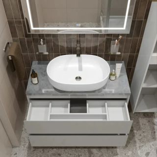 Тумба со столешницей и накладной раковиной Belbagno Kraft KRAFT100BO-KEPMGL-1084-SET 100 см белый матовый
