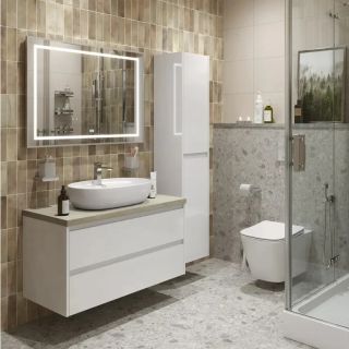 Тумба со столешницей и накладной раковиной Belbagno Kraft KRAFT100BO-KEPMCO-1346-SET 100 см белый матовый