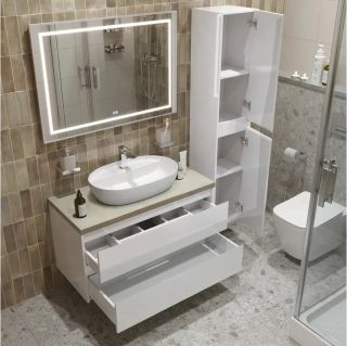 Тумба со столешницей и накладной раковиной Belbagno Kraft KRAFT100BO-KEPMCO-1346-SET 100 см белый матовый