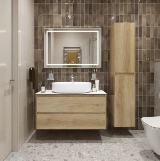 Тумба со столешницей и накладной раковиной Belbagno Kraft KRAFT100RNN-KEPBO-1084-SET 100 см светлое дерево
