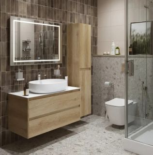 Тумба со столешницей и накладной раковиной Belbagno Kraft KRAFT100RNN-KEPBO-1084-SET 100 см светлое дерево