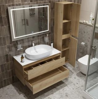 Тумба со столешницей и накладной раковиной Belbagno Kraft KRAFT100RNN-KEPBO-1084-SET 100 см светлое дерево