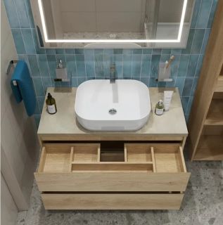 Тумба со столешницей и накладной раковиной Belbagno Kraft KRAFT100RNN-KEPMCO-1302-SET 100 см светлое дерево