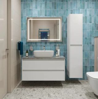 Тумба со столешницей и накладной раковиной Belbagno Kraft KRAFT100BO-KEPMGL-1302-SET 100 см белый матовый