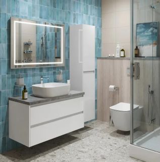 Тумба со столешницей и накладной раковиной Belbagno Kraft KRAFT100BO-KEPMGL-1302-SET 100 см белый матовый