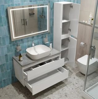 Тумба со столешницей и накладной раковиной Belbagno Kraft KRAFT100BO-KEPMGL-1302-SET 100 см белый матовый