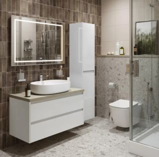 Тумба со столешницей и накладной раковиной Belbagno Kraft KRAFT100BO-KEPMCO-1084-SET 100 см белый матовый
