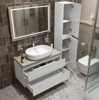Тумба со столешницей и накладной раковиной Belbagno Kraft KRAFT100BO-KEPMCO-1084-SET 100 см белый матовый