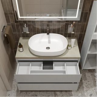 Тумба со столешницей и накладной раковиной Belbagno Kraft KRAFT100BO-KEPMCO-1084-SET 100 см белый матовый
