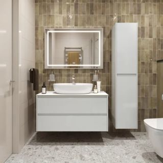 Тумба со столешницей и накладной раковиной Belbagno Kraft KRAFT100BO-KEPBO-1346-SET 100 см белый матовый