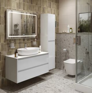 Тумба со столешницей и накладной раковиной Belbagno Kraft KRAFT100BO-KEPBO-1346-SET 100 см белый матовый