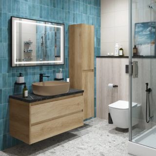 Тумба со столешницей и накладной раковиной Belbagno Kraft KRAFT100RNN-KEPMNO-1302-H316-SET 100 см светлое дерево