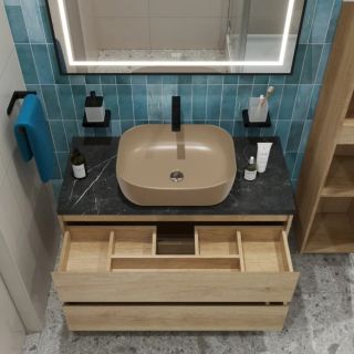 Тумба со столешницей и накладной раковиной Belbagno Kraft KRAFT100RNN-KEPMNO-1302-H316-SET 100 см светлое дерево