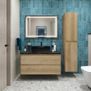 Тумба со столешницей и накладной раковиной Belbagno Kraft KRAFT100RNN-KEPMNO-1302-H301-SET 100 см светлое дерево