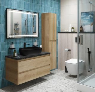 Тумба со столешницей и накладной раковиной Belbagno Kraft KRAFT100RNN-KEPMNO-1302-H301-SET 100 см светлое дерево