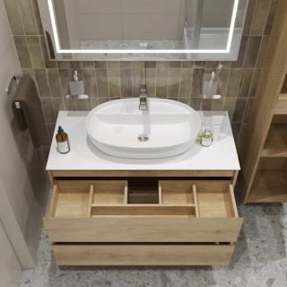Тумба со столешницей и накладной раковиной Belbagno Kraft KRAFT100RNN-KEPBO-1346-SET 100 см светлое дерево