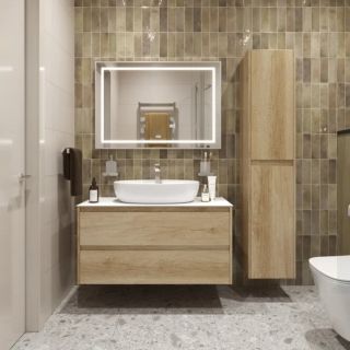 Тумба со столешницей и накладной раковиной Belbagno Kraft KRAFT100RNN-KEPBO-1346-SET 100 см светлое дерево