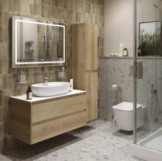 Тумба со столешницей и накладной раковиной Belbagno Kraft KRAFT100RNN-KEPBO-1346-SET 100 см светлое дерево