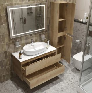 Тумба со столешницей и накладной раковиной Belbagno Kraft KRAFT100RNN-KEPBO-1346-SET 100 см светлое дерево