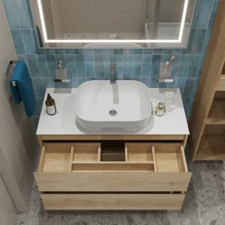 Тумба со столешницей и накладной раковиной Belbagno Kraft KRAFT100RNN-KEPBO-1302-SET 100 см светлое дерево