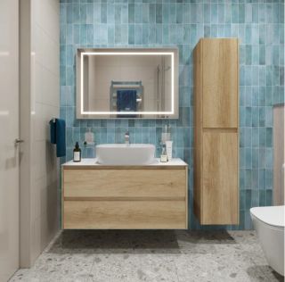 Тумба со столешницей и накладной раковиной Belbagno Kraft KRAFT100RNN-KEPBO-1302-SET 100 см светлое дерево