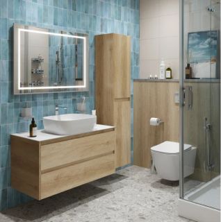 Тумба со столешницей и накладной раковиной Belbagno Kraft KRAFT100RNN-KEPBO-1302-SET 100 см светлое дерево