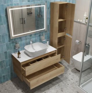 Тумба со столешницей и накладной раковиной Belbagno Kraft KRAFT100RNN-KEPBO-1302-SET 100 см светлое дерево