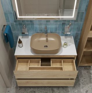 Тумба со столешницей и накладной раковиной Belbagno Kraft KRAFT100RNN-KEPBO-1302H316-SET 100 см светлое дерево