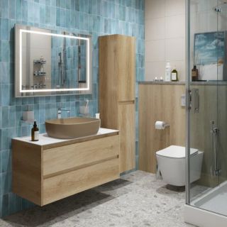 Тумба со столешницей и накладной раковиной Belbagno Kraft KRAFT100RNN-KEPBO-1302H316-SET 100 см светлое дерево