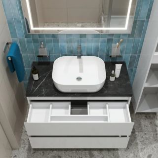 Тумба со столешницей и накладной раковиной Belbagno Kraft KRAFT100BO-KEPMNO-1302-SET 100 см белый матовый