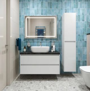 Тумба со столешницей и накладной раковиной Belbagno Kraft KRAFT100BO-KEPMNO-1302-SET 100 см белый матовый