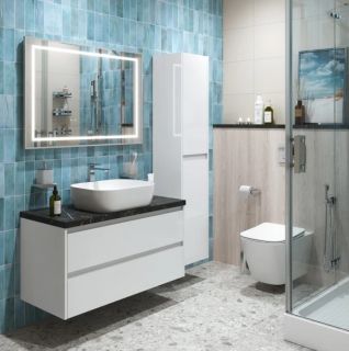 Тумба со столешницей и накладной раковиной Belbagno Kraft KRAFT100BO-KEPMNO-1302-SET 100 см белый матовый