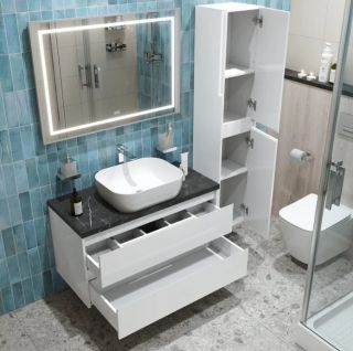 Тумба со столешницей и накладной раковиной Belbagno Kraft KRAFT100BO-KEPMNO-1302-SET 100 см белый матовый