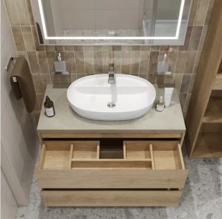 Тумба со столешницей и накладной раковиной Belbagno Kraft KRAFT100RNN-KEPMCO-1346-SET 100 см светлое дерево