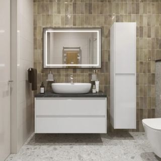 Тумба со столешницей и накладной раковиной Belbagno Kraft KRAFT100BO-KEPMNO-1346-SET 100 см белый матовый