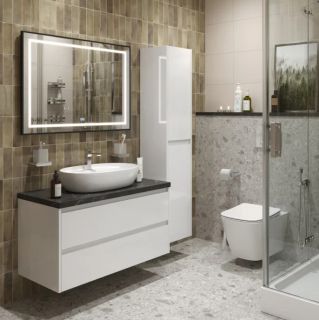 Тумба со столешницей и накладной раковиной Belbagno Kraft KRAFT100BO-KEPMNO-1346-SET 100 см белый матовый
