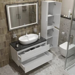 Тумба со столешницей и накладной раковиной Belbagno Kraft KRAFT100BO-KEPMNO-1346-SET 100 см белый матовый