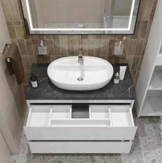 Тумба со столешницей и накладной раковиной Belbagno Kraft KRAFT100BO-KEPMNO-1346-SET 100 см белый матовый