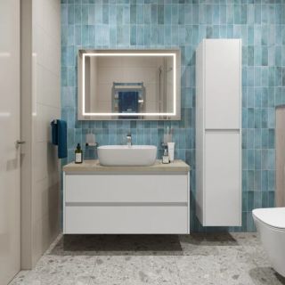 Тумба со столешницей и накладной раковиной Belbagno Kraft KRAFT100BO-KEPMCO-1302-SET 100 см белый матовый