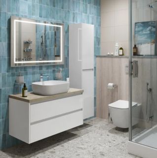 Тумба со столешницей и накладной раковиной Belbagno Kraft KRAFT100BO-KEPMCO-1302-SET 100 см белый матовый