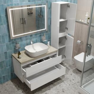 Тумба со столешницей и накладной раковиной Belbagno Kraft KRAFT100BO-KEPMCO-1302-SET 100 см белый матовый