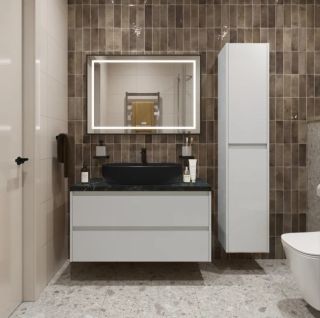 Тумба со столешницей и накладной раковиной Belbagno Kraft KRAFT100BO-KEPMNO-1084H301-SET 100 см белый матовый