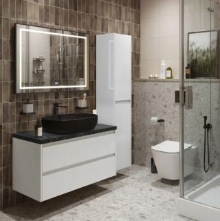 Тумба со столешницей и накладной раковиной Belbagno Kraft KRAFT100BO-KEPMNO-1084H301-SET 100 см белый матовый