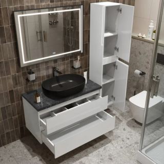 Тумба со столешницей и накладной раковиной Belbagno Kraft KRAFT100BO-KEPMNO-1084H301-SET 100 см белый матовый
